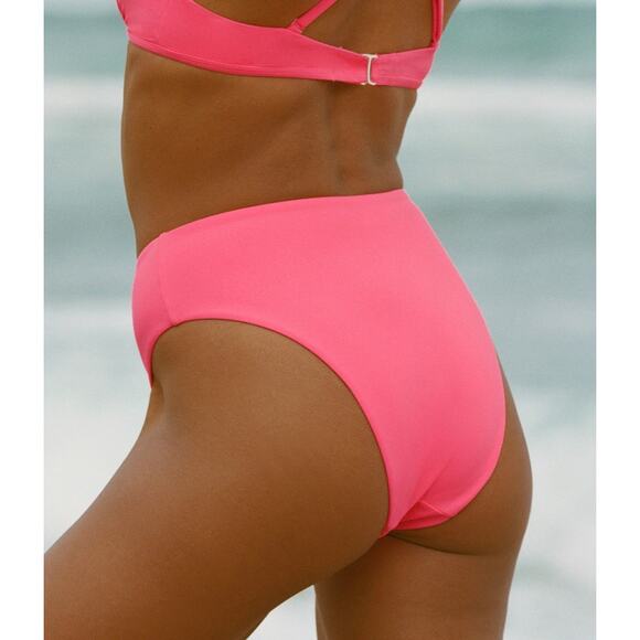 ANDIE SWIM 90s High Waist Bikini Bottom Womens Medium Neon Grapefruit Pink NEW - Picture 1 of 13